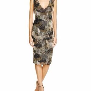 Alice + Olivia Perla Beaded Camo Sheath Midi Dress
